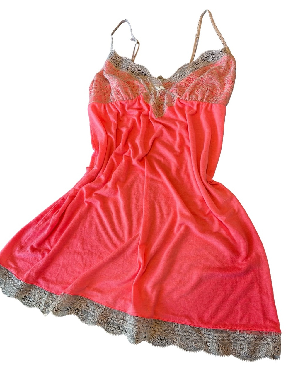 Eberjey Lace Trim Chemise Nightgown – Large Coral Pink Baby Doll